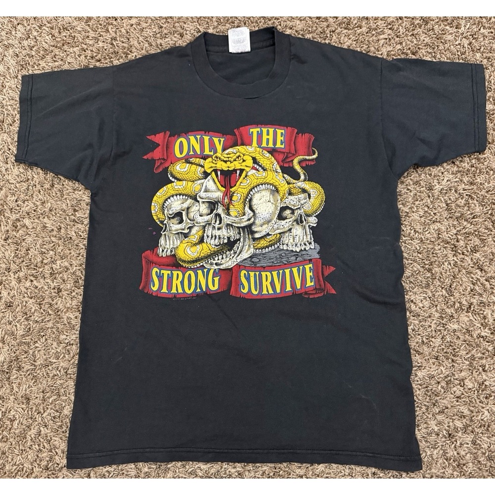 Vintage Only The Strong Survive Skulls Snake Biker Fruit Of The Loom Size Large